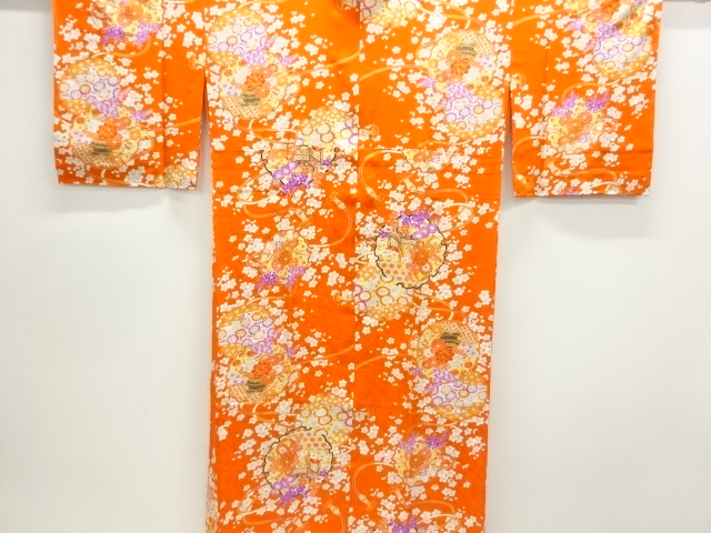 雪輪に御所車・草花模様単衣長襦袢